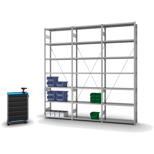 PROREGAL Fachbodenregal Stecksystem T-Profil Medium-Duty Grundregal HxBxT 300 x 100 x 30 cm 7 Ebenen Fachlast 220 kg Einseitig Nutzbar Verzinkt