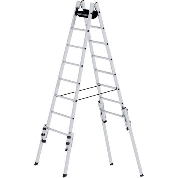 Günzburger Steigtechnik Aluminium-Stufenstehleiter mit Holmverlängerung für Treppen, beidseitig begehbar.