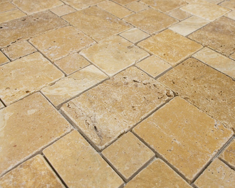 Wohnrausch Natursteinmosaik Travertin GOLD Mini Römischer Verband 35 x 35 cm, getrommelt, gold-gelb