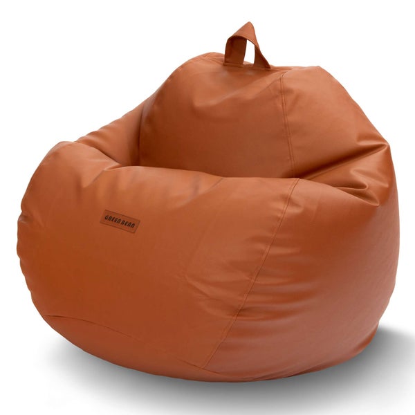 Green Bean Sitzsack aus Kunstleder mit EPS Perlen Füllung - 90 x 70 cm - Bean Bag Sitzkissen Sitzpuff Sitzsessel Bodenkissen Lounge - Cognac