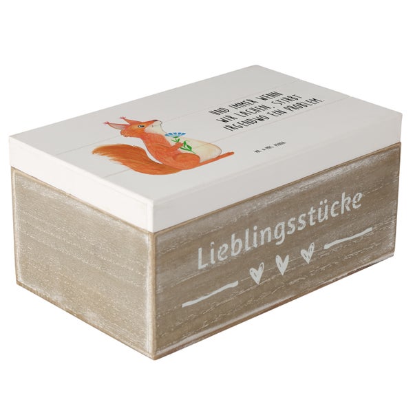 Mr. & Mrs. Panda 19 x 12 cm Holzkiste Eichhörnchen Blume - Weiß