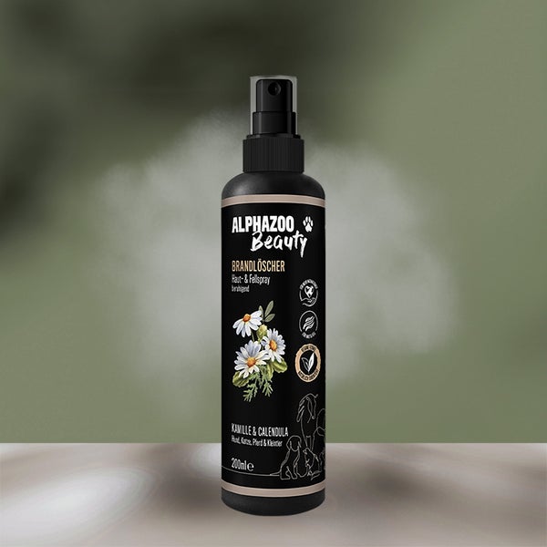 ALPHAZOO Brandlöscher Anti Juckreiz Spray 200ml für Hunde und Katzen I Sanfte Beruhigung für Fell und Haut