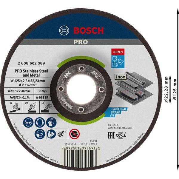 Bosch PRO Stainless Steel and Metal 3-in-1 Disc 125 x 2,5 x 22,23 mm - 2608602389