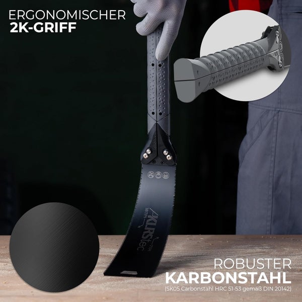 KLRStec PRO XL Japansäge – Beidseitig gezahntes Sägeblatt [240mm] aus Karbonstahl – Klappbare Zugsäge mit rutschfestem TPU-Griff – Präzises Arbeiten auf Zug für Holz & Kunststoff