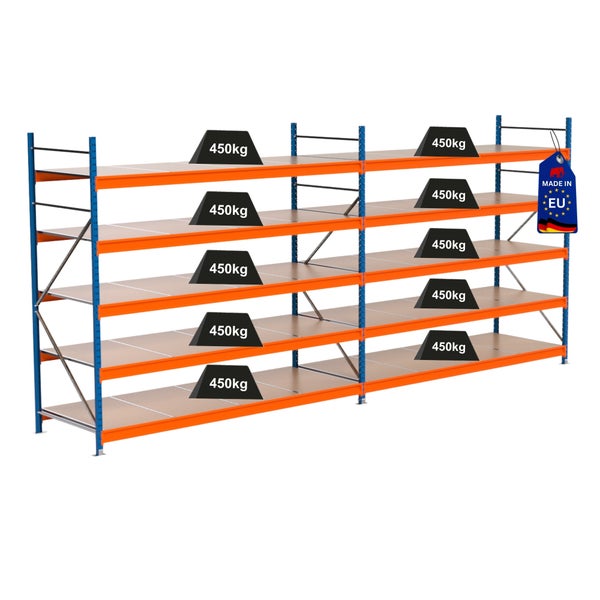 Lagerregal mit mehreren Ebenen und einer Traglast von 450 Kilogramm pro Ebene, Hergestellt in der Europäischen Union