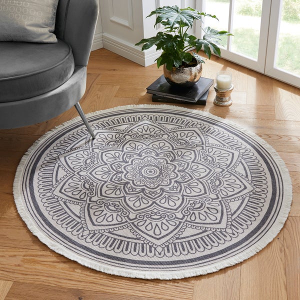 FRANK FLECHTWAREN | Teppich Mandala, BAUMWOLLE, POLYESTER, Ø 120 cm