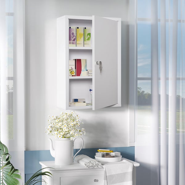 kleankin Medizinschrank Arzneischrank Erste-Hilfe-Schrank mit Schloss 3 Fächer Stahl Weiß 40 x 18 x 60 cm