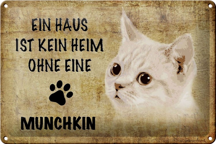 Blechschild Spruch 30x20cm Munchkin Katze ohne kein Heim