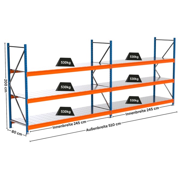 Metallregal mit drei Ebenen und Gewichtsangabe