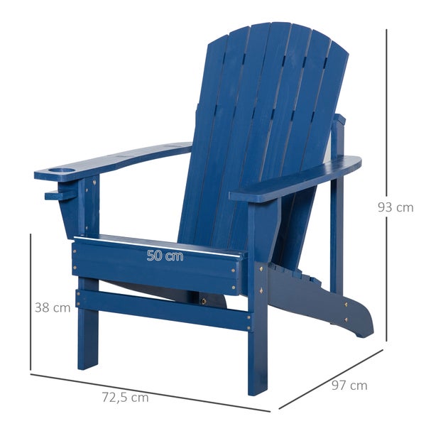Outsunny Adirondack-Gartenstuhl mit Becherhalter Gartenliege Balkonstuhl Massivholz Blau 72 x 94 x 93 cm