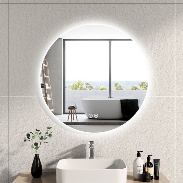 EMKE Badspiegel mit Beleuchtung LED-Spiegel mit Touchschalter,  rund, 3 dimmbare Lichtfarben, ф80cm