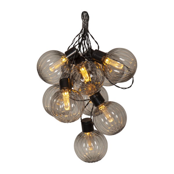 Lichterkette mit runden, grau getönten Lampen