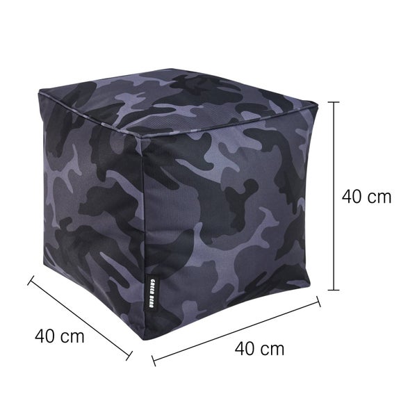 Green Bean Sitzsack-Hocker 40x40x40cm mit EPS-Perlen Füllung - Fußhocker Fußkissen Sitz-Pouf für Sitzsäcke - Bodenkissen für Kinder und Erwachsene - Fußablage Sitzkissen Sitzhocker Camouflage Schwarz