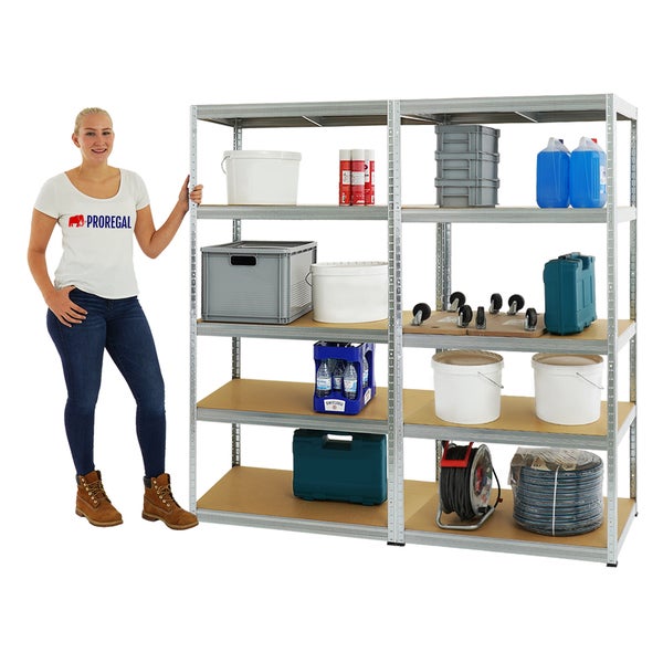 PROREGAL Mega Deal 2x Schwerlastregal Slim Elephant M HxBxT 180 x 90 x 60 cm 5 Ebenen Fachlast 350 kg Verzinkt