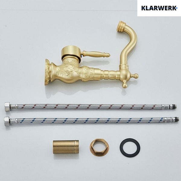 Klarwerk Waschtischarmatur im antiken Design mit Einhebelmischer, inklusive zwei Anschlussschläuchen und Befestigungsmaterial.