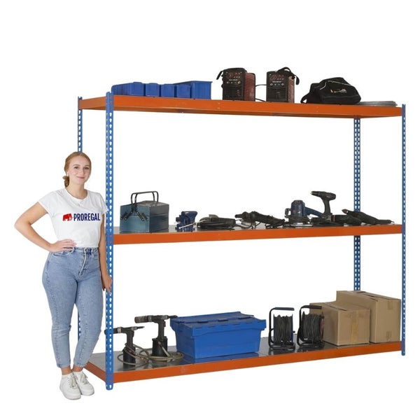 PROREGAL Schwerlastregal Metal Beast Three HxBxT 200 x 240 x 45 cm Fachlast 400 kg Blau-Orange