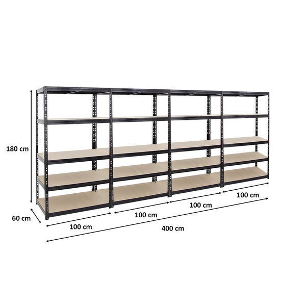PROREGAL Mega Deal 4x Schwerlastregal Tiger HxBxT 180 x 100 x 60 cm Fachlast 265 kg 5-Ebenen Schwarz