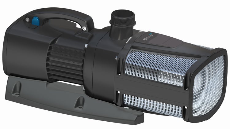 Schwarze Oase Teichpumpe aus Kunststoff mit Tragegriff und großem Filtergehäuse für die Filterung von Teichwasser.