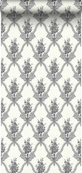 Duro Tapete Blumen Grau und Beige - 53 cm x 10.05 m - 661189