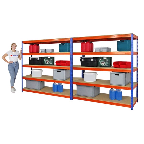 PROREGAL Mega Deal 2x Profi Schwerlastregal Bison HxBxT 200 x 200 x 60 cm 5 Fachböden Fachlast 600 kg Blau-Orange