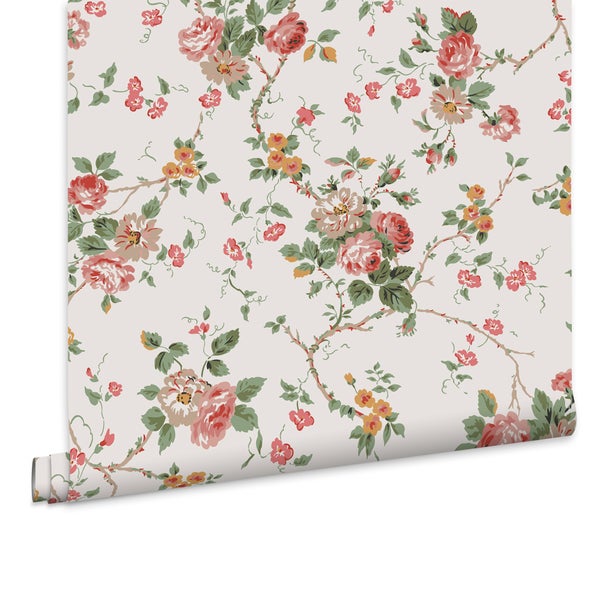 Tapete mit romantischem Blumenmuster und Rosenmotiv