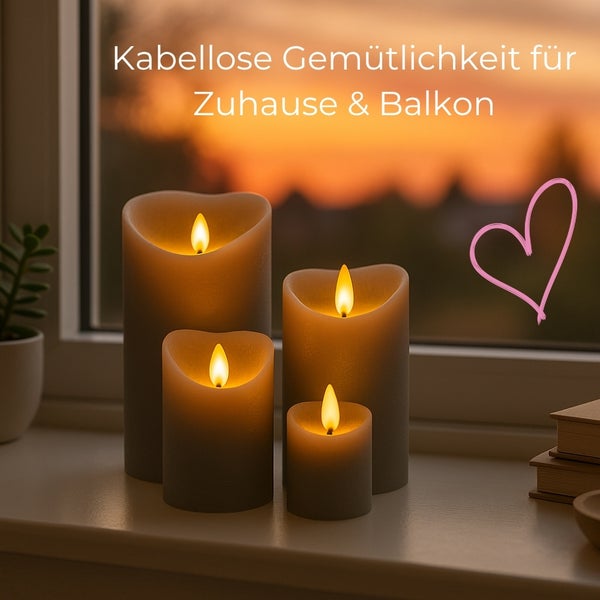 Dekorative LED Kerzen in verschiedenen Größen auf einer Fensterbank