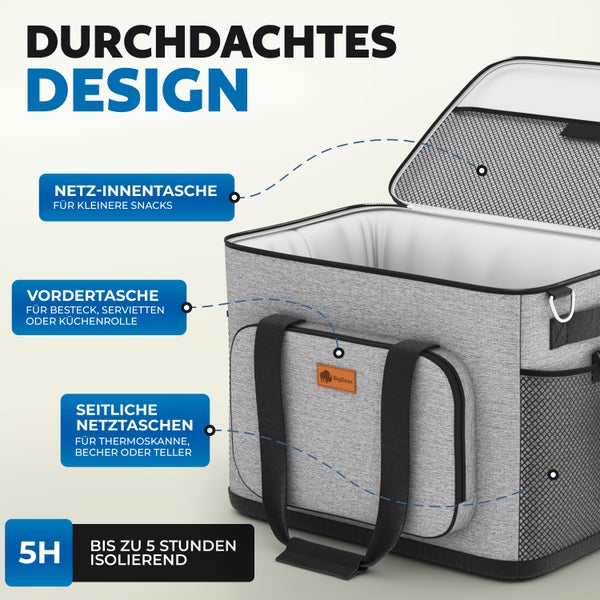 BigDean 30L Kühltasche auslaufsicher & wasserdicht – Picknicktasche für Essen & Getränke – bis zu 5h Kühldauer
