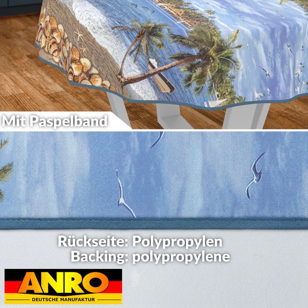 Tischdecke mit Strandmotiv und Paspelband, Rückseite aus Polypropylen
