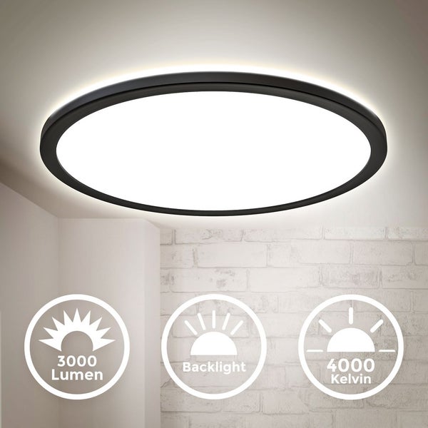 LED Panel Ø42 cm - 22W, 3000lm, flach, backlight, neutralweiß, schwarz