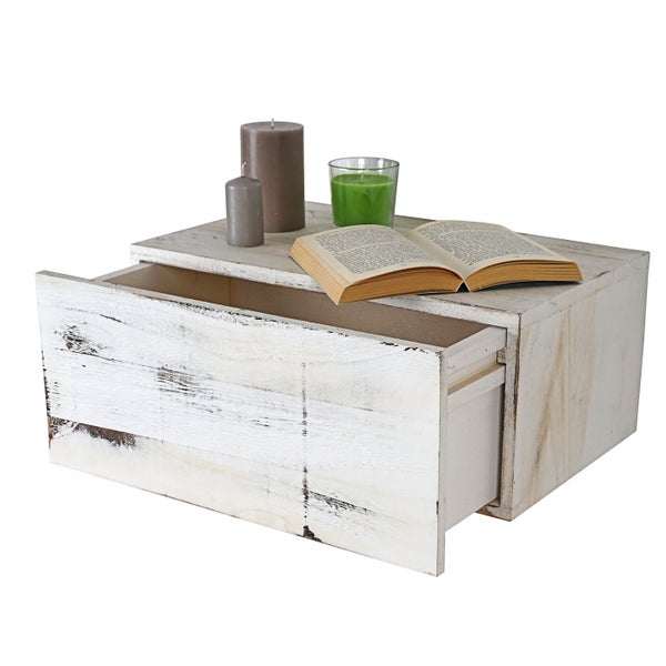 Dekorative Aufbewahrungsbox aus Holz mit Schublade, Kerzen, Buch und Getränk