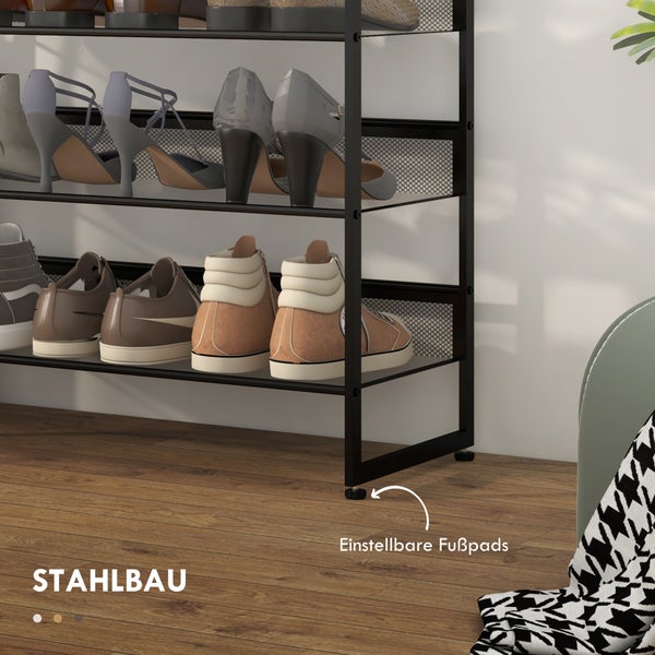 HOMCOM Schuhregal, Schuhständer mit 5 Ebenen, Schuhablage für max. 15 Paar Schuhe, Schuh-Organizer mit Griff für Eingang, Schlafzimmer, Stahl, 72 x 30 x 102 cm, Schwarz