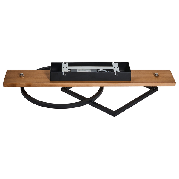 LED Deckenleuchte mit Holzplatte und geometrischem Metallrahmen