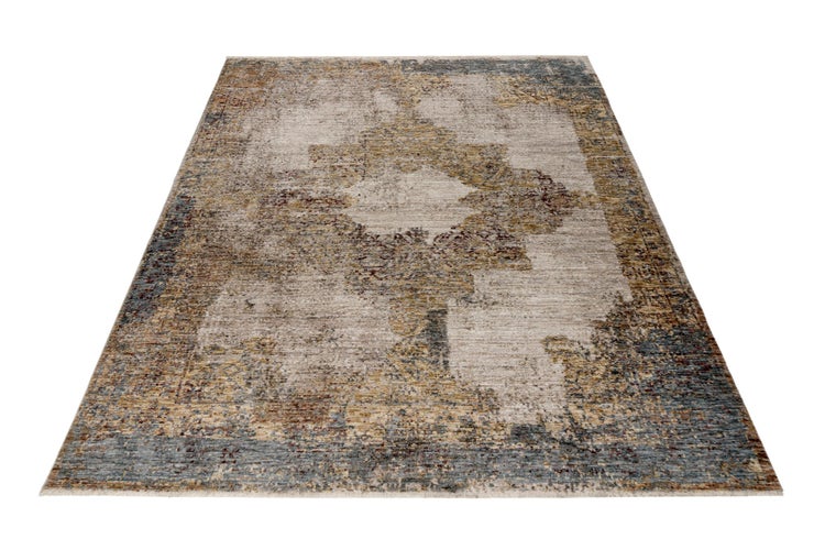Rechteckiger Teppich mit abstraktem Vintage Muster und kurzem Flor.