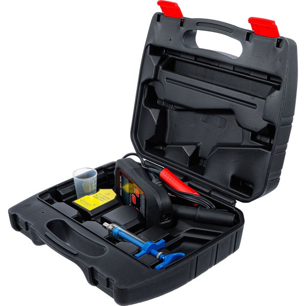 Bremsflüssigkeitstester-Set in geöffnetem, schwarzem Kunststoffkoffer mit Zubehör