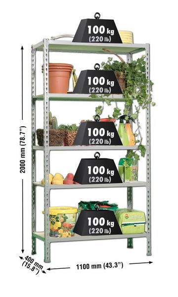 PROREGAL Schwerlastregal Big Muli HxBxT 200 x 110 x 40 cm 5 Fachböden Fachlast 200 kg Grau