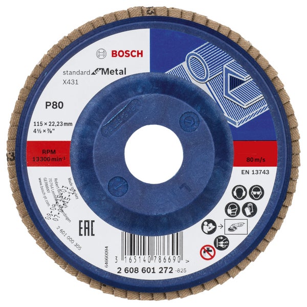 Bosch Fächerschleifscheibe X431 Standard for Metal gerade 115 mm 80 Kunststoff - 2608601272