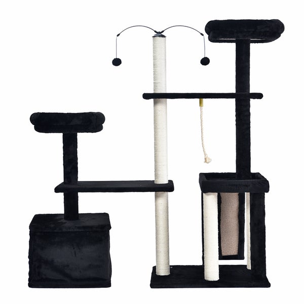 Home Deluxe - Kratzbaum JAX - Farbe: Schwarz, Maße: 136 x 124 x 40 cm, Material: Polyester, Sisal, Gestell: MDF I Katzenbaum Kratzpfosten