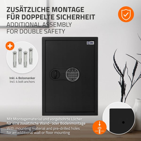 ECD Germany Safe Tresor 43L 35x50x31 cm, stabiler Stahl, Wandtresor mit Sensorlicht & Digitale Tastatur für Schmuck Bargeld Dokumente, Elektronischer Möbeltresor Geldkassette mit PIN-Code & Schlüssel