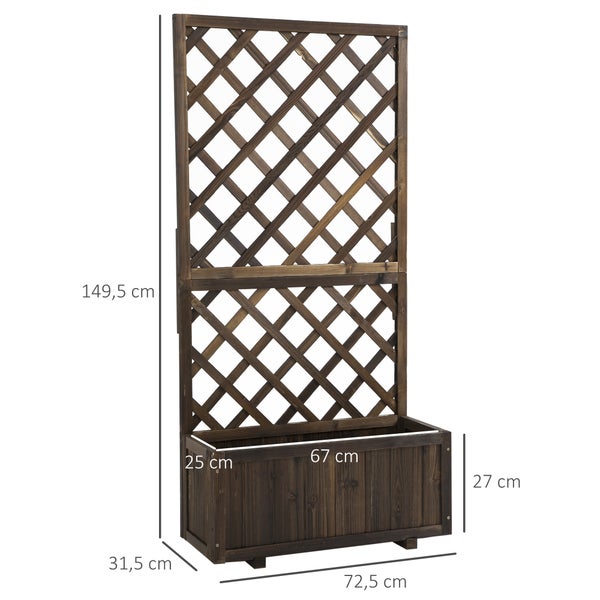 Outsunny Hochbeet Pflanzenkasten mit Rankgitter, Spalier Pflanzkübel, Blumenkasten Holz, 72,5x31,5x149,5cm für Garten Balkon Terasse, Blumenkübel für Kletterpflanzen, Blumen, Braun