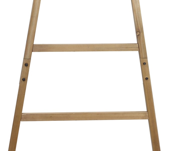 Dekorative Holzleiter aus Massivholz mit zwei Sprossen zur Wandmontage oder als Aufbewahrungsregal.