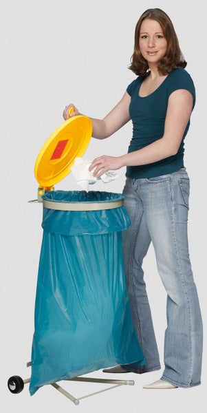 PROREGAL Robuster Abfallsammler Für Wertstoffsortierung 1 Fach Fahrbar Mit Rollen 120 Liter HxBxT 92 x 50 x 44 cm Stahl Grau Gelb