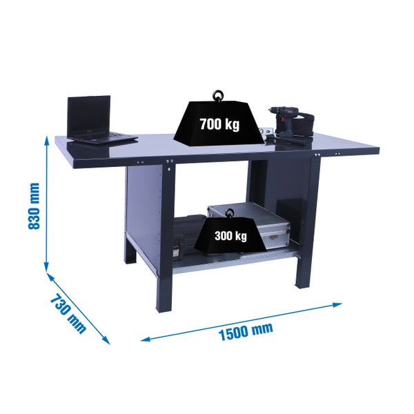 Werkbank BUFFALO METAL | HxBxT 83x150x73cm | Traglast 700kg | Anthrazit