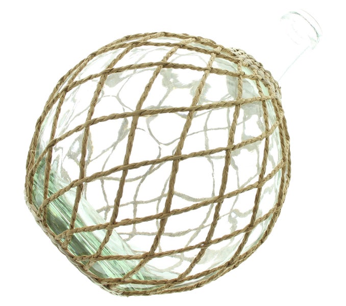 FRANK FLECHTWAREN | Dekoflasche Geflecht, GLAS, STROH, PAPIERSCHNUR, Ø 27 x 40 cm
