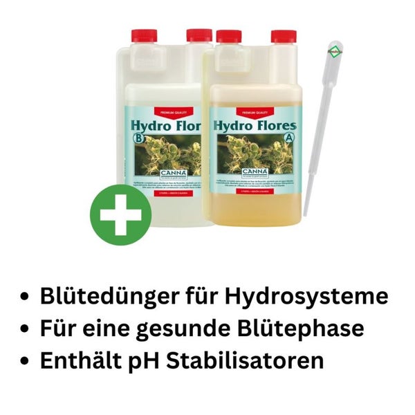 Canna Hydro Flores A&B 5 Liter – 2x5L Blütedünger für Hydrokultur – Optimale Nährstoffversorgung während der Blütephase – Hochkonzentrierter Zwei-Komponenten-Dünger – Präzise Dosierung mit Pipette