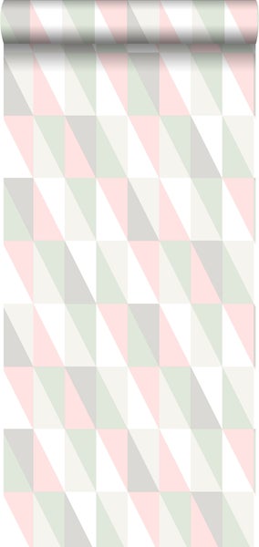 Walls4You Tapete grafische, geometrische Dreiecke Grün, Rosa und Grau - 53 cm x 10,05 m - 935301