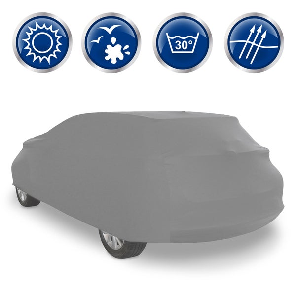 ECD Germany Autoabdeckung Kombi Größe XL 465x157x122 cm, Grau, 3 Lagig, Atmungsaktiv Wasserdicht Staubdicht UV-Schutz, Winter&Sommer, Abdeckplane Autoplane Vollgarage Autogarage Ganzgarage Schutzhülle