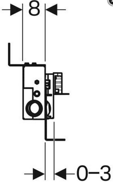 Technische Zeichnung eines Beschlags mit Maßangaben 8 und 0 bis 3.