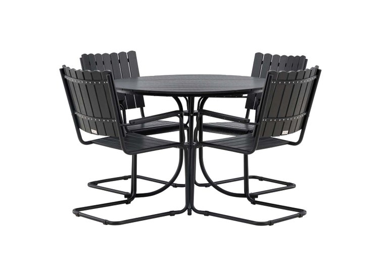 Holmsund Gartenset Tisch Ø100cm schwarz, 4 Stühle schwarz. 100 X 100 X 75 cm