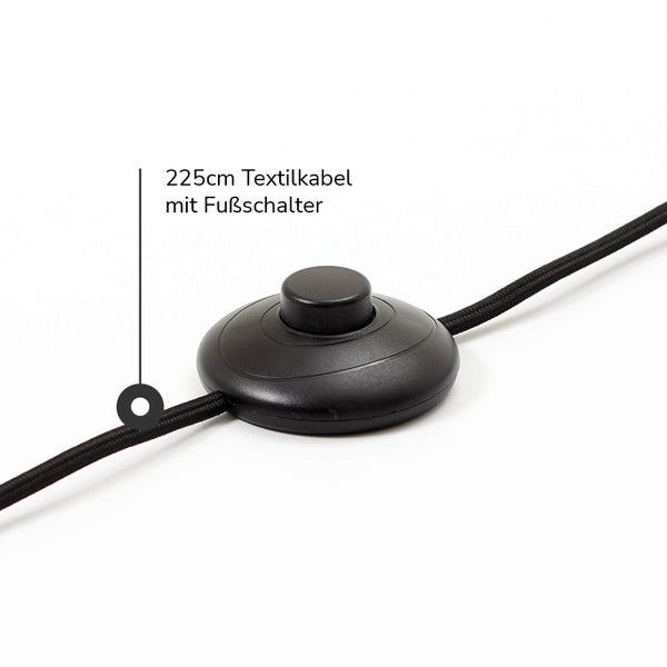 Schwarzer Fußschalter mit 225 Zentimeter langem Textilkabel.