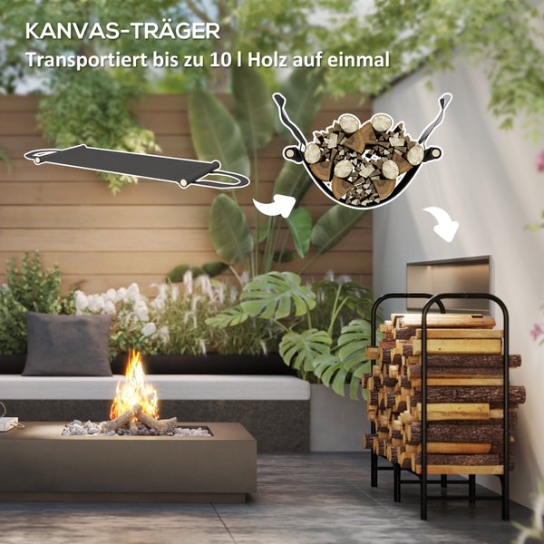 Outsunny Kaminholzregal, aus Segeltuch, 600D Oxford Wasserabweisende Abdeckung, für Garten, Terrasse, 120 x 36 x 99 cm, Metall, Schwarz
